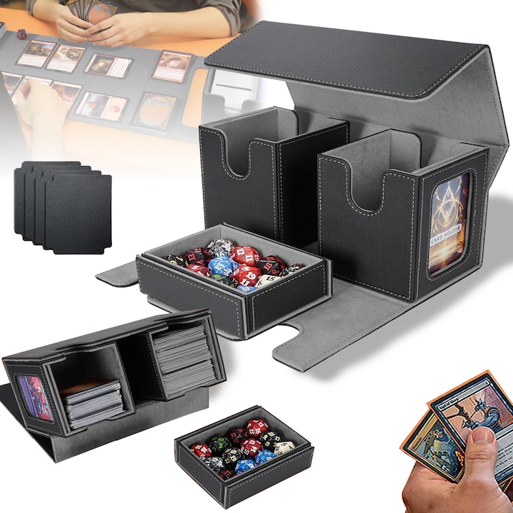 Кутия за карти Buyya, с магнитна фурнитура, 2 подвижни кутии за тестета, капацитет за 200+ карти, дизайн с фурнитура