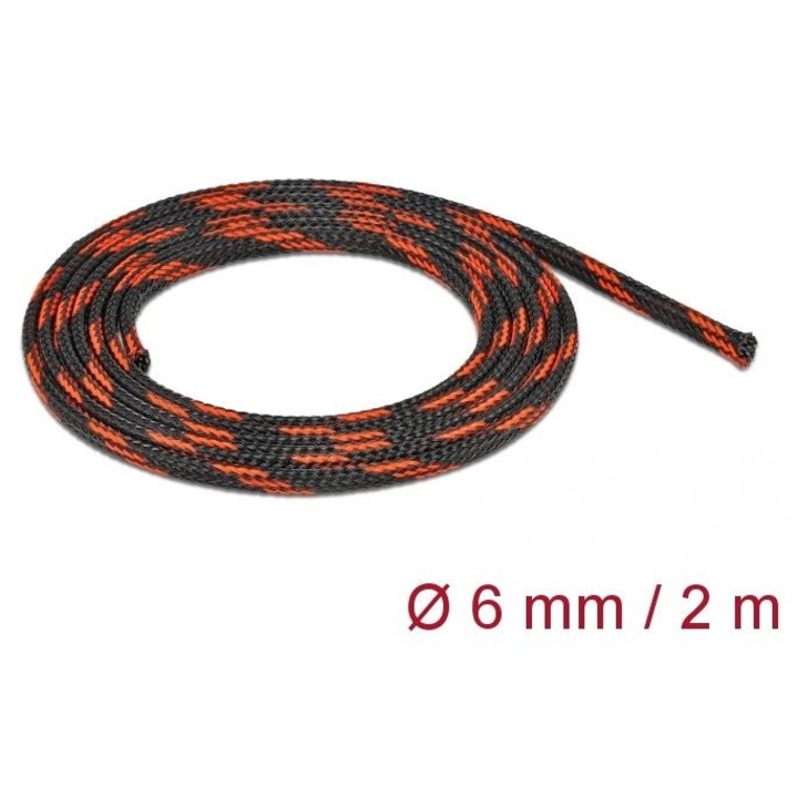 Cablu DeLock, material textil impletit, 2mx6mm, negru/rosu