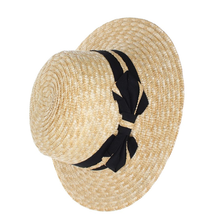 Слънчева шапка, ButicCochet, дамска, сламена, с черна декоративна лента, един размер, бежова - PAL1812