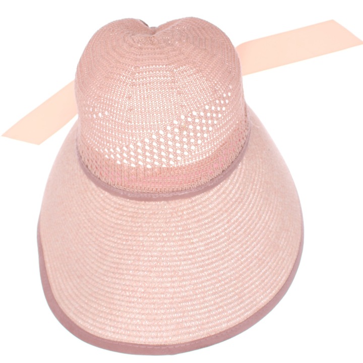 Palarie de soare, ButicCochet, dama, din material sintetic, stil sapca cu fundita decorativa, one size, Roz - PAL1826