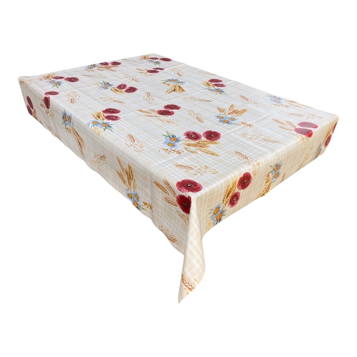 Fată de masă tip Musama Natalia Design, model Maci, Margarete și Spic, impermeabilă, multicolor, 140x200 cm