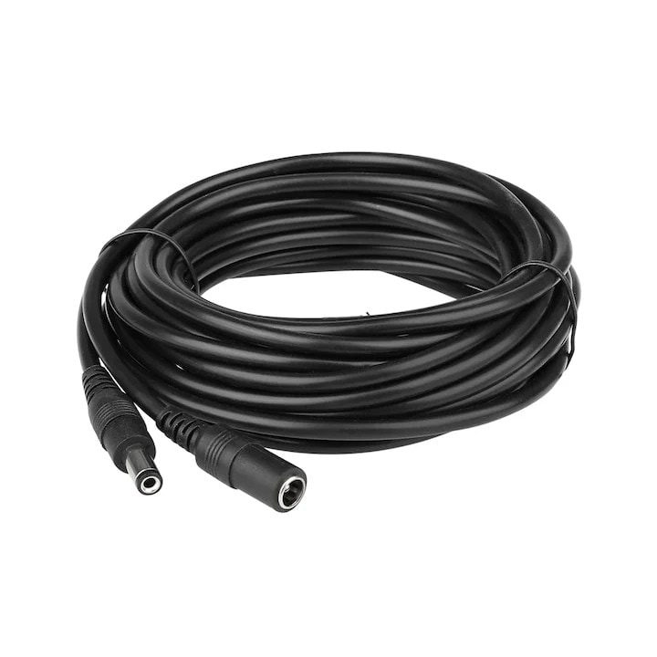 Cablu prelungitor alimentare de 5m, T-M, DC12V, 5.5 mm X 2.1 mm, negru, pentru camera de supraveghere, DC5M