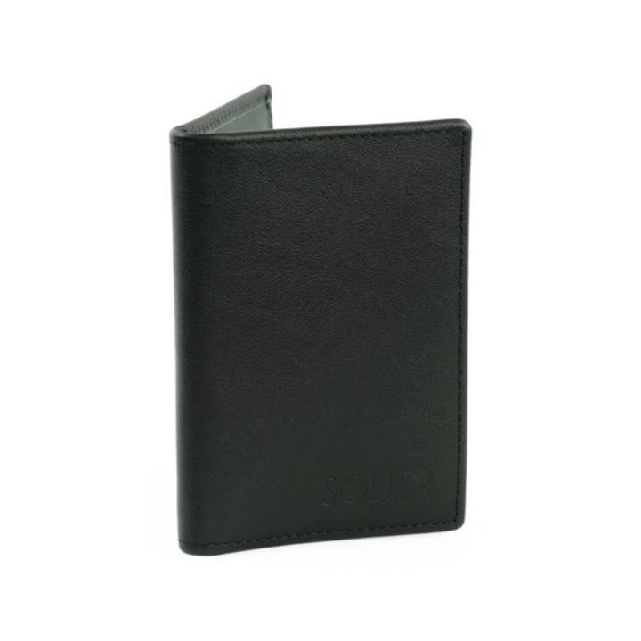 Портфейл за карти от естествена кожа Solier SW45 черен 11x8 см