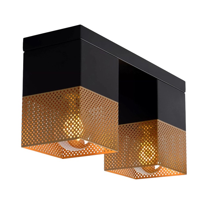 Lustra LED pentru interior NEXTLY, 2 surse de iluminare - soclu E27, IP20, design modern, metal, 32x10x16cm, negru-auriu