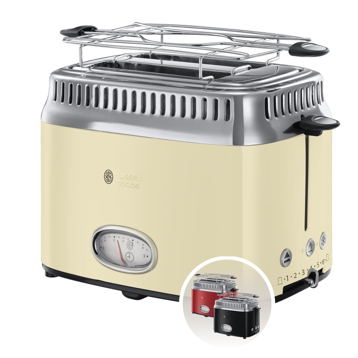 Кана за препичане на хляб Russell Hobbs Retro, 2 филии, кремав, от неръждаема стомана, 1300W