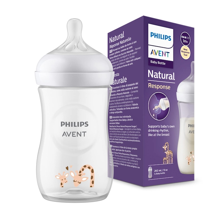 Шише Philips Avent Natural, 260 мл, декорация жираф, 1 брой
