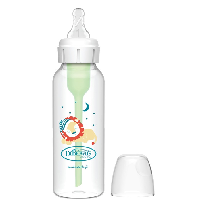 Бебешко шише Dr. Brown's Options+ Anti-Colic, Slim, 250 мл, животинско лъвче