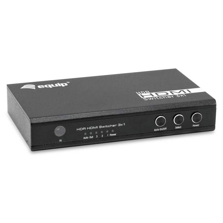 Switch KVM Equip 332725, HDMI 2.0, 4K Ultra HD, 7.1 canale audio, negru, 70x20x125mm