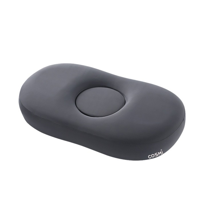 Perna Ortopedica Cervicala pentru dormit, Perna cervicala cu spuma memorie, suport ridicat, model rotund detasabil, culoare gri inchis,59x37x10cm