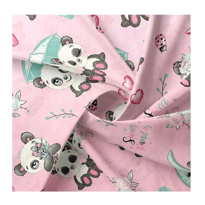 Imprimeu scutec catifea Galix, 80/80cm, Pink Panda