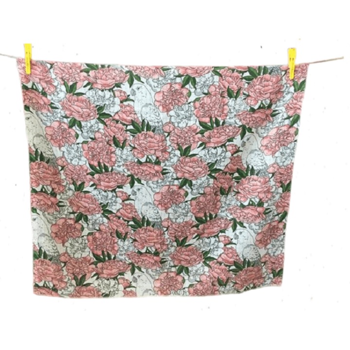 Scutec de muselina cu imprimeu, Galix, 80/80cm, reutilizabil, flori si papagali