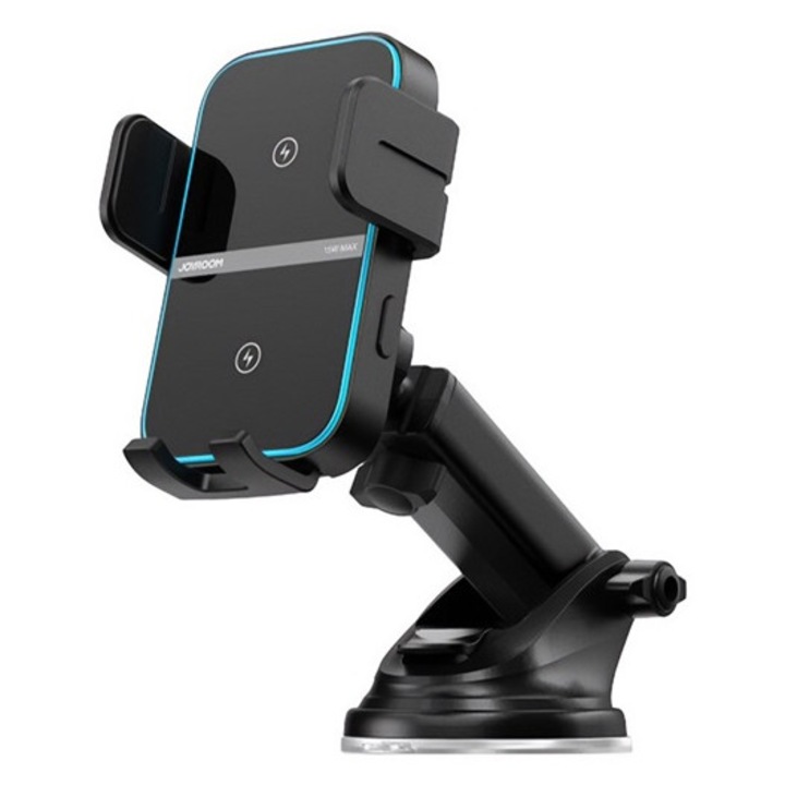 JOYROOM autós tartó (15W, tapadókorongos, műszerfalra, automata, wireless, 4.7-6.8" méret) FEKETE