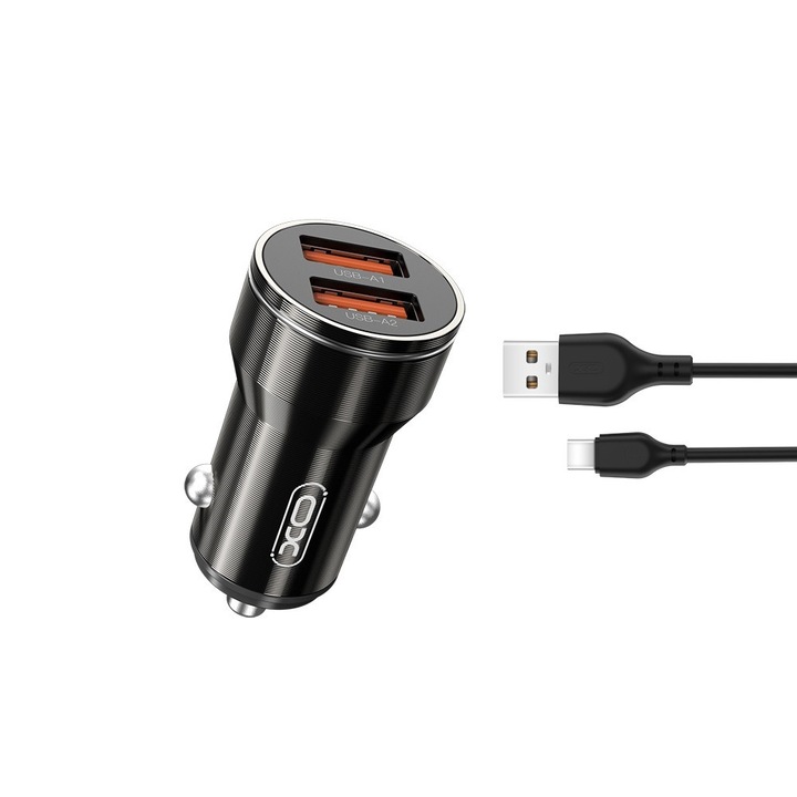 XO CC48 autós töltő 2x USB-A + USB-C kábel 2, 4A - fekete