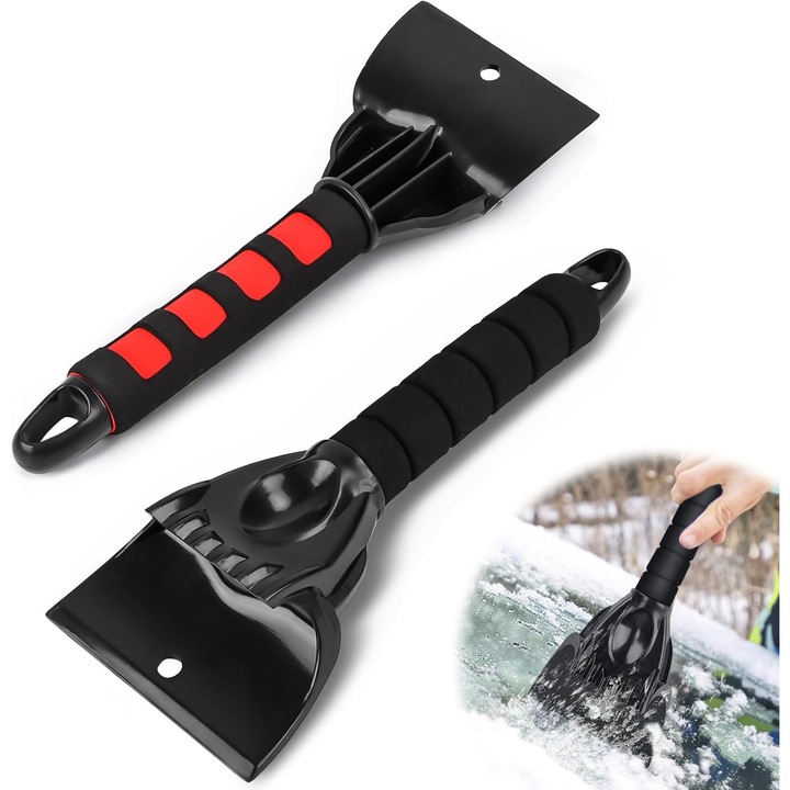 Racleta de gheata pentru parbriz si geamuri auto - Maner din plastic ranforsat rezistent - Partea cu dalta pentru gheata, partea cu gheare pentru bucati de gheata