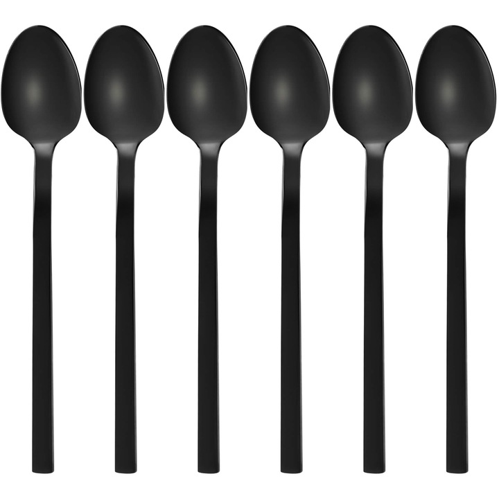 Lingurite De Cafea Gräwe, Seria Lisbon, Set De 6, Negre, Lingurite, Otel Inoxidabil Acoperit Cu Titan, Lingura Pentru Prajituri, Lingura Pentru Mocha, Lingura Pentru Zahar, Lingura Mica, Lustruit, Lavabil In Masina De Spalat Vase