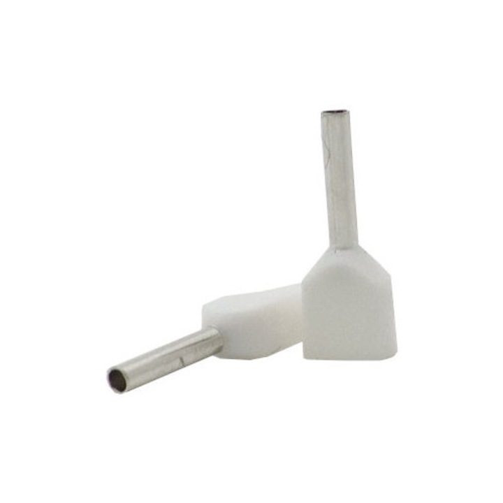 Set 100buc pini terminali izolati dubli, 2x0.5mmp, alb, Mentavill