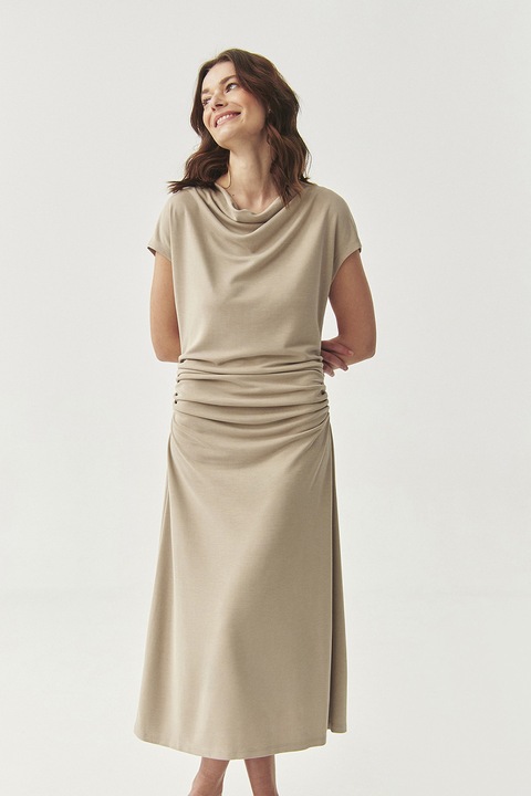 TATUUM, Rochie din amestec de modal cu fronseuri, Bej deschis