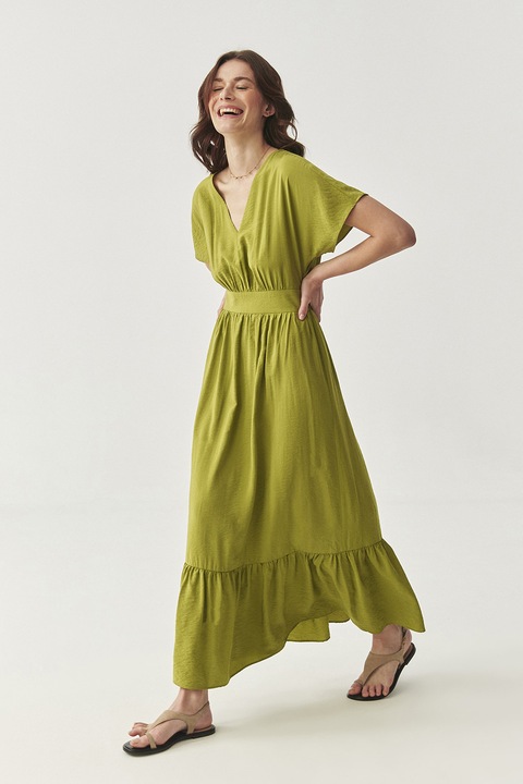 TATUUM, Rochie maxi cu decolteu in V, Verde masliniu, 44