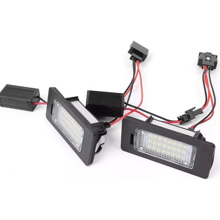 Комплект от 2 LED светлини за регистрационен номер – Съвместими със Skoda Fabia II 5J Facelift, Fabia Mk3, Octavia 3, Rapid, Rapid Spaceback, Yeti 5L, Superb B6 3T – Хладно бяло осветление, без грешки Canbus