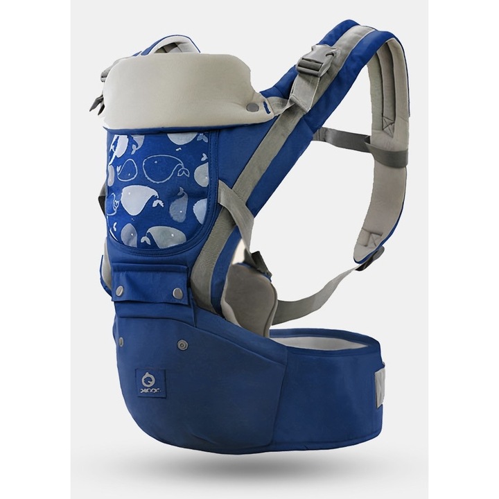 Marsupiu ergonomic bebelusi, portbebe 11 in 1, potrivit 0-36 luni, reglare rapida a curelelor, purtare in fata, in spate, pe brate, cu buzunar, Albastru