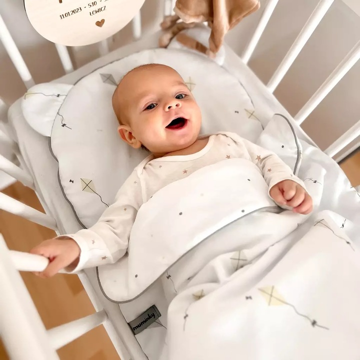 Set de lenjerie de pat pentru bebelusi, fara marca, 75x100, bumbac, cu umplutura antialergica, cu perna, multicolor, setul include: lenjerie de pat, perna, material: 100% bumbac, certificat Oeko-Tex Standard 100, cusut manual in Polonia, lavabil la masina