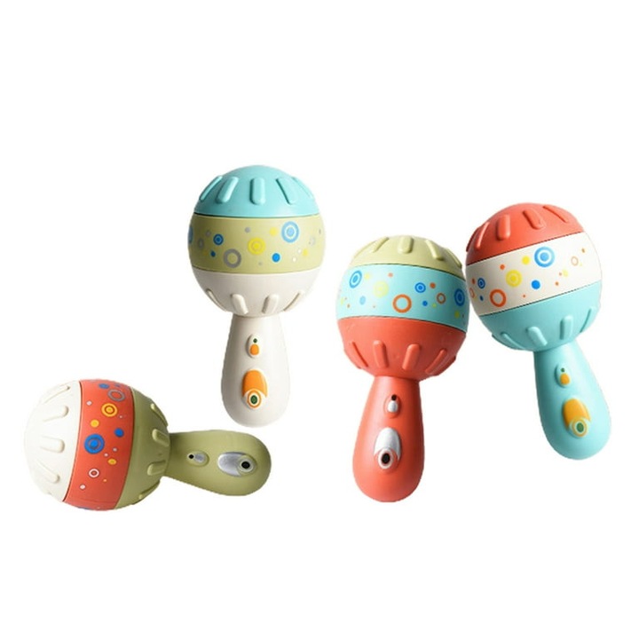 Interaktív csörgő bébijáték, rázós, mozgatható test, nem mérgező műanyag, mozgáskor hangot ad, 3 hónapos kortól, többszínű