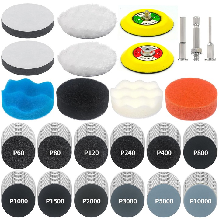 Kit polizare 133 piese NYXCL, discuri slefuitor 3 inch, multicolor, 60-10000 granulație