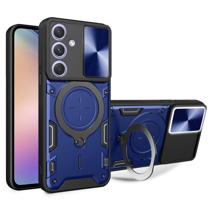 Husa pentru Samsung Galaxy A54, SKYDDAR INNOVATION, CamGuard Pro, Inel Magnetic, Protectie Camera, set cu sticker, Albastru