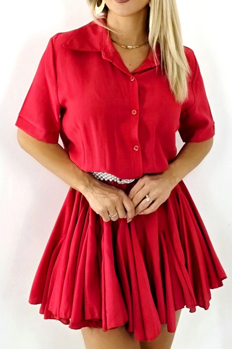 Рокля с волани Peony Pearl, модел риза и колан включени, червена, универсален размер S/M, FashionForYou