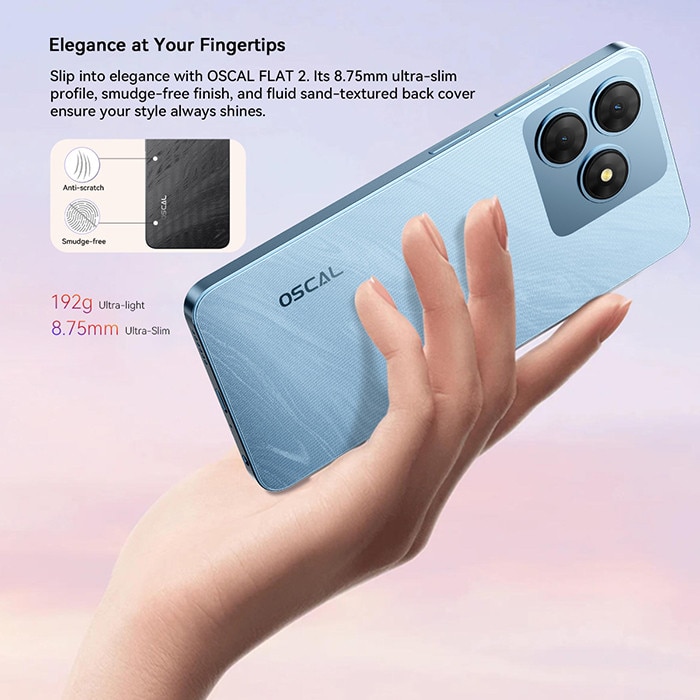 Telefon mobil Oscal FLAT 2, 5G, 12GB Ram(4GB + 8GB extensibili), 256GB, 8 nuclee, 6.67'' HD+, Android 14, 5000mAh, Rezistent la praf/anti-picatura/impermeabil, Deblocare amprenta/Fata ID/NFC, Negru