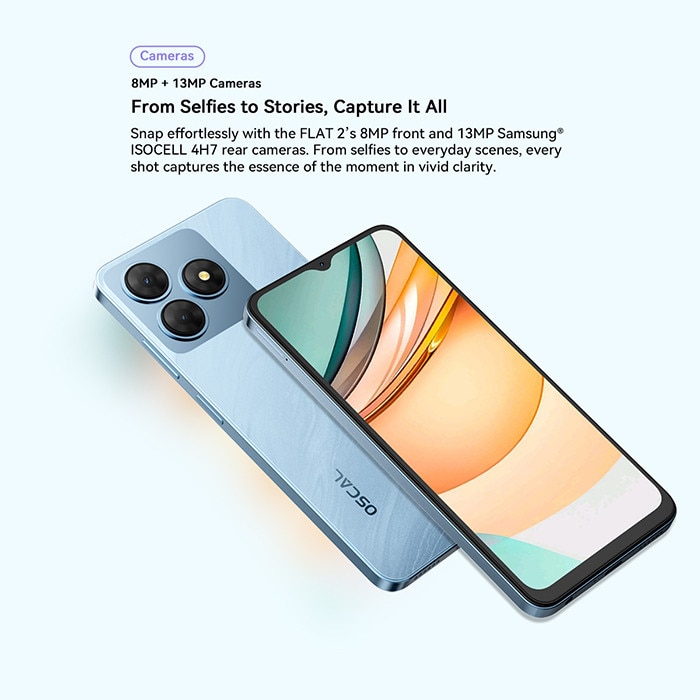 Telefon mobil Oscal FLAT 2, 5G, 12GB Ram(4GB + 8GB extensibili), 256GB, 8 nuclee, 6.67'' HD+, Android 14, 5000mAh, Rezistent la praf/anti-picatura/impermeabil, Deblocare amprenta/Fata ID/NFC, Negru