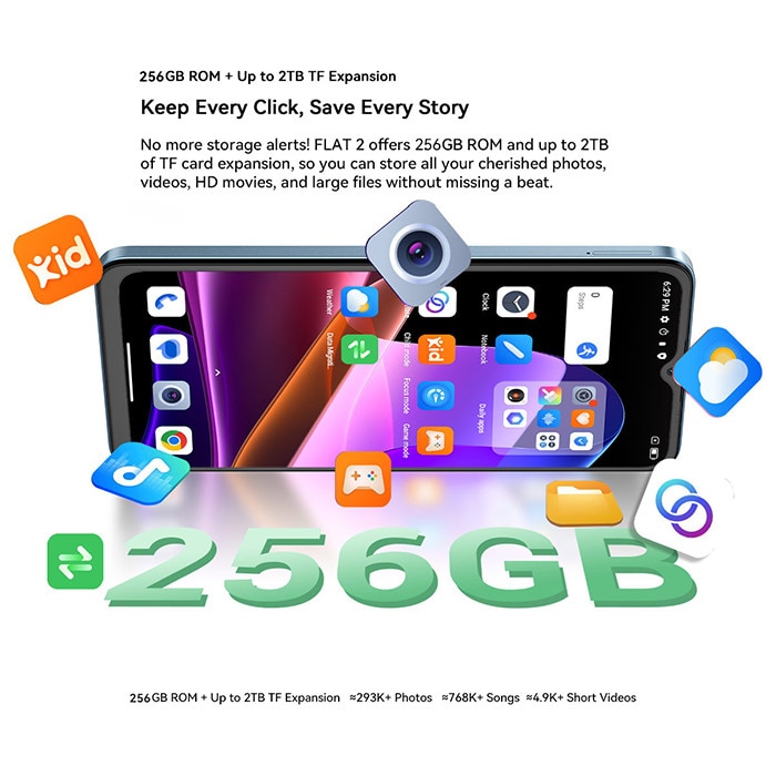 Telefon mobil Oscal FLAT 2, 5G, 12GB Ram(4GB + 8GB extensibili), 256GB, 8 nuclee, 6.67'' HD+, Android 14, 5000mAh, Rezistent la praf/anti-picatura/impermeabil, Deblocare amprenta/Fata ID/NFC, Negru