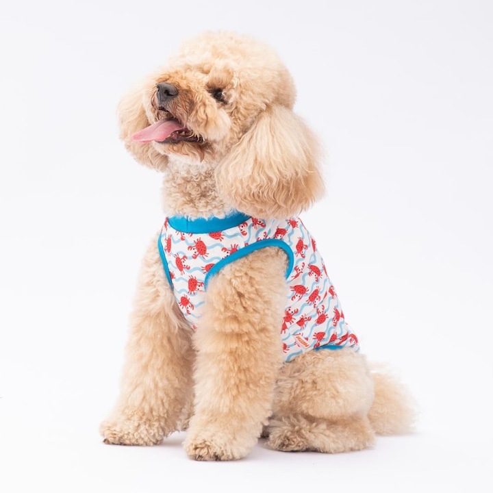 Maiou pentru caini, Pawstar, model cu crabi, Marimea XL, culoare Alb/Rosu