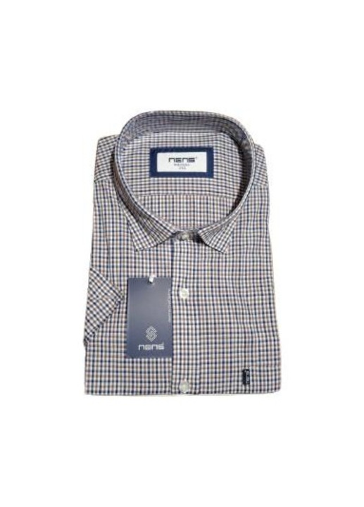 Férfi rövid ujjú ing, Nens-1879, Barna/Tengerészkék