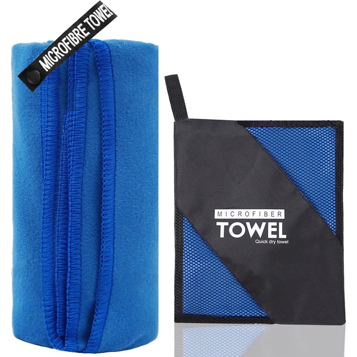 Премиум микрофибърна кърпа 200GSM, бързосъхнеща, 5 в 1: Спорт, Плаж, Йога, Пътуване и Кола, 76x152 см, синя