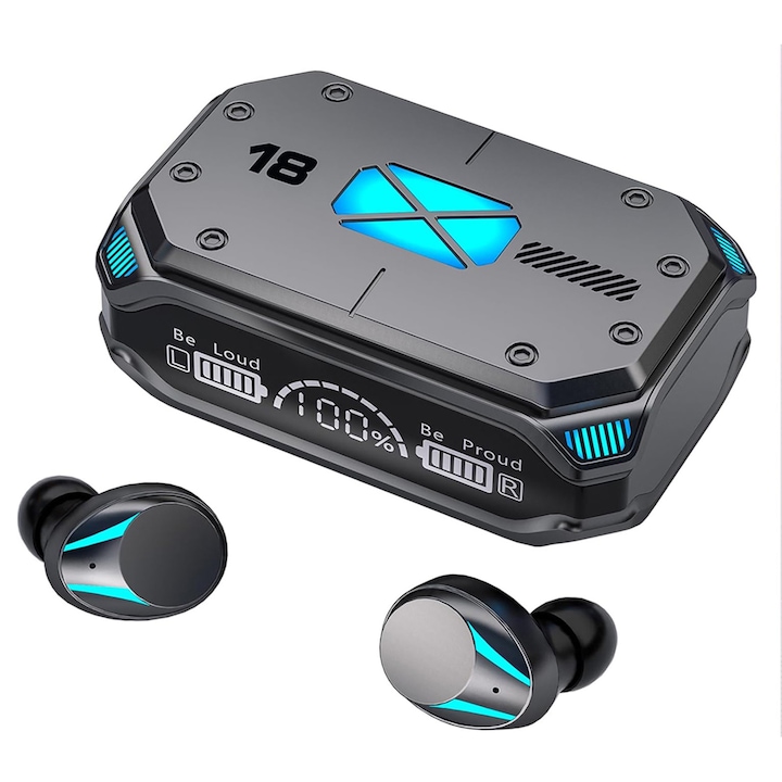 Casti wireless in-ear Silongder, design futurist, impermeabil IPX7, control tactil, negru