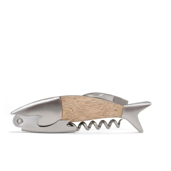 Tirbuson TREXORA, Design Peste, Maner din Lemn, Functionalitate Multipla, Include Cutter pentru Folie, Inox, 12.5x3.5x1.2cm