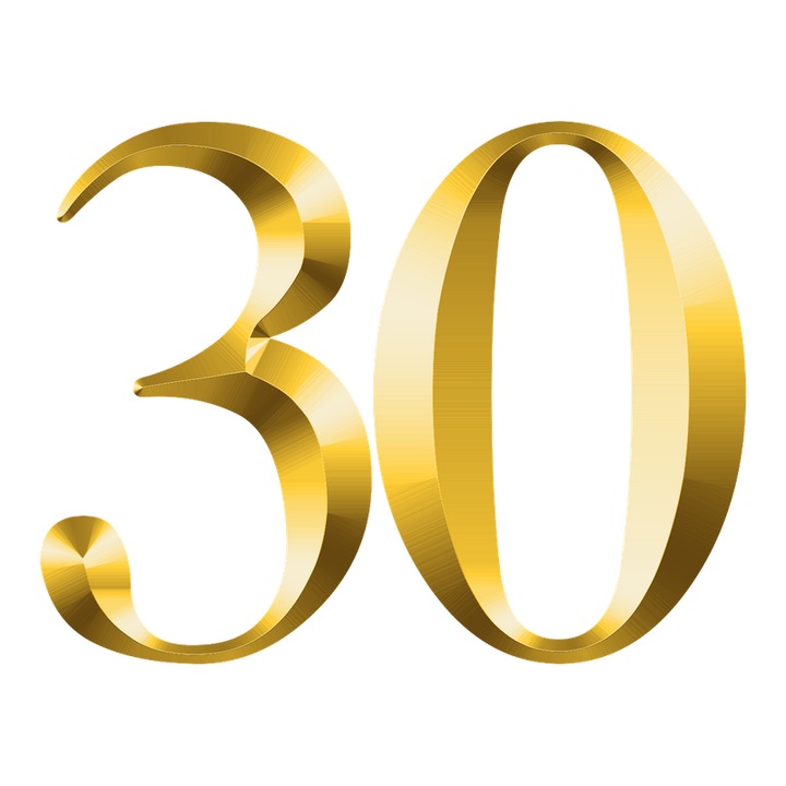 Numar cifra 30, Pentru casa, Efect 3D, Numere de usa, cutie postala, apartament, hotel, birou, camera, curte, cafenea, Autoadeziv, Cri-Flo, Culoare Auriu, Inaltime 8 cm