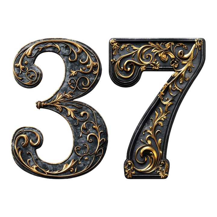 Numar cifra 37, Pentru casa, Efect 3D, Numere de usa, cutie postala, apartament, hotel, birou, camera, curte, cafenea, Autoadeziv, Cri-Flo, Culoare Negru, Inaltime 8 cm