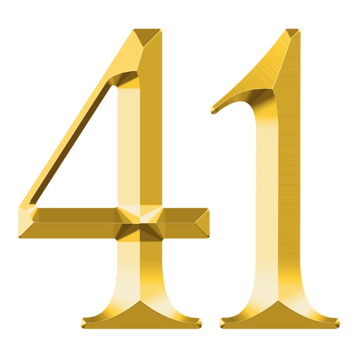 Numar cifra 41, Pentru casa, Efect 3D, Numere de usa, cutie postala, apartament, hotel, birou, camera, curte, cafenea, Autoadeziv, Cri-Flo, Culoare Auriu, Inaltime 8 cm