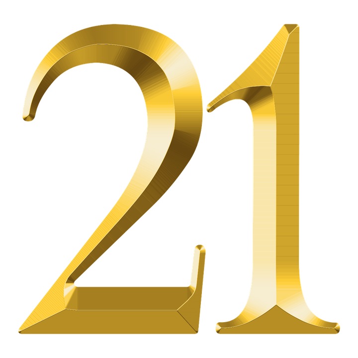 Numar cifra 21, Pentru casa, Efect 3D, Numere de usa, cutie postala, apartament, hotel, birou, camera, curte, cafenea, Autoadeziv, Cri-Flo, Culoare Auriu, Inaltime 8 cm