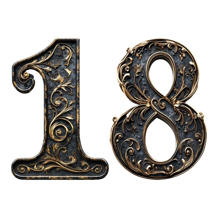 Număr pentru ușă 18, CRI-FLO, efect 3D, autoadeziv, negru, 8 cm
