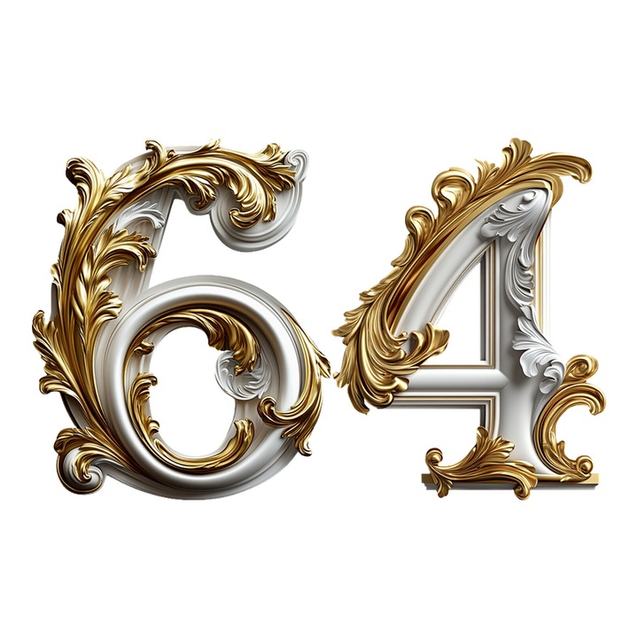 Numar cifra 64, Pentru casa, Efect 3D, Numere de usa, cutie postala, apartament, hotel, birou, camera, curte, cafenea, Autoadeziv, Cri-Flo, Culoare Alb, Inaltime 8 cm