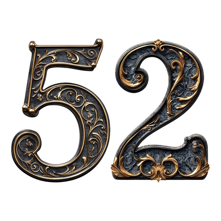 Numar cifra 52, Pentru casa, Efect 3D, Numere de usa, cutie postala, apartament, hotel, birou, camera, curte, cafenea, Autoadeziv, Cri-Flo, Culoare Negru, Inaltime 8 cm