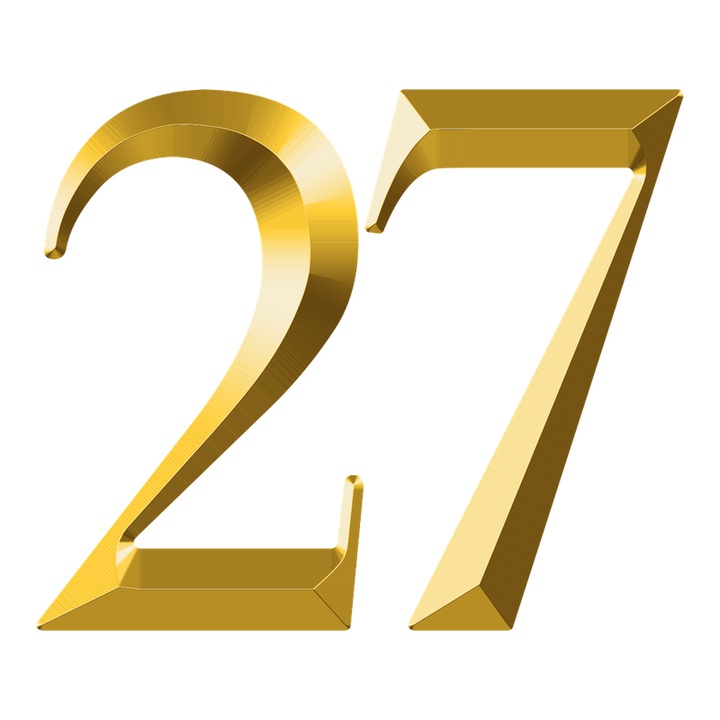 Numar cifra 27, Pentru casa, Efect 3D, Numere de usa, cutie postala, apartament, hotel, birou, camera, curte, cafenea, Autoadeziv, Cri-Flo, Culoare Auriu, Inaltime 8 cm