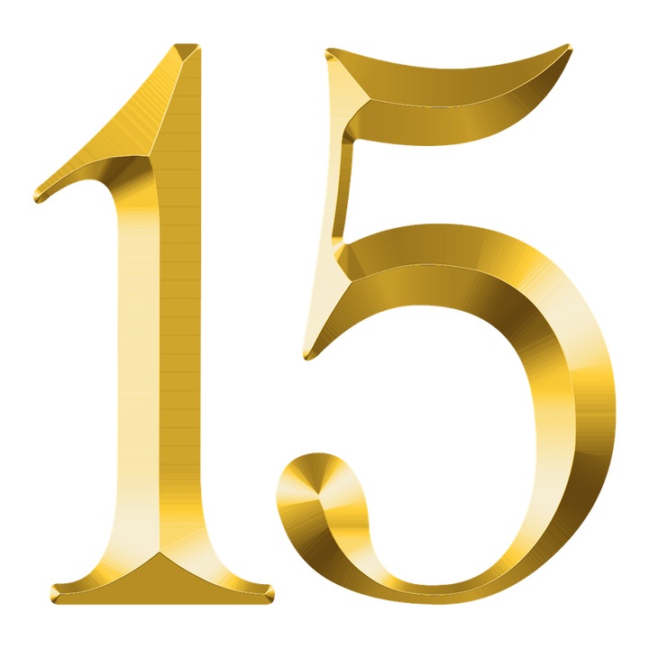 Numar cifra 15, Pentru casa, Efect 3D, Numere de usa, cutie postala, apartament, hotel, birou, camera, curte, cafenea, Autoadeziv, Cri-Flo, Culoare Auriu, Inaltime 8 cm