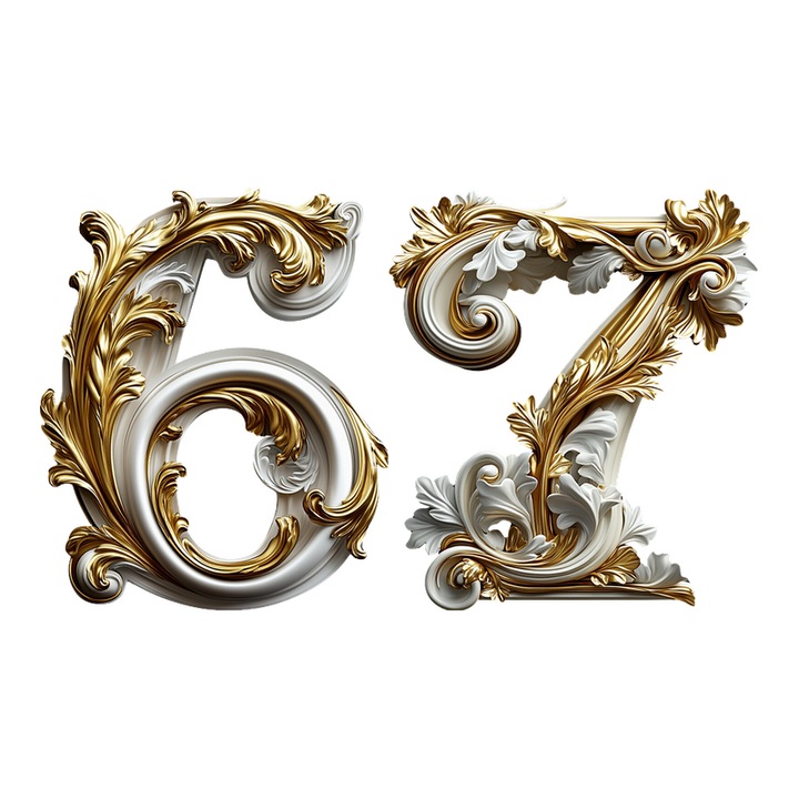 Numar cifra 67, Pentru casa, Efect 3D, Numere de usa, cutie postala, apartament, hotel, birou, camera, curte, cafenea, Autoadeziv, Cri-Flo, Culoare Alb, Inaltime 8 cm