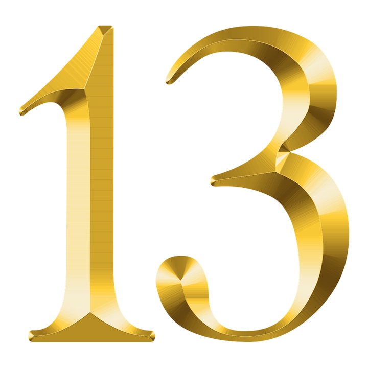 Numar cifra 13, Pentru casa, Efect 3D, Numere de usa, cutie postala, apartament, hotel, birou, camera, curte, cafenea, Autoadeziv, Cri-Flo, Culoare Auriu, Inaltime 8 cm