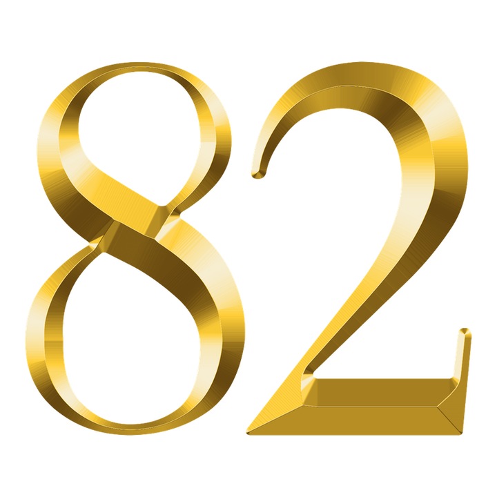 Numar cifra 82, Pentru casa, Efect 3D, Numere de usa, cutie postala, apartament, hotel, birou, camera, curte, cafenea, Autoadeziv, Cri-Flo, Culoare Auriu, Inaltime 8 cm