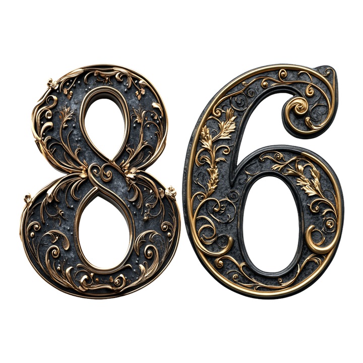 Numar cifra 86, Pentru casa, Efect 3D, Numere de usa, cutie postala, apartament, hotel, birou, camera, curte, cafenea, Autoadeziv, Cri-Flo, Culoare Negru, Inaltime 8 cm